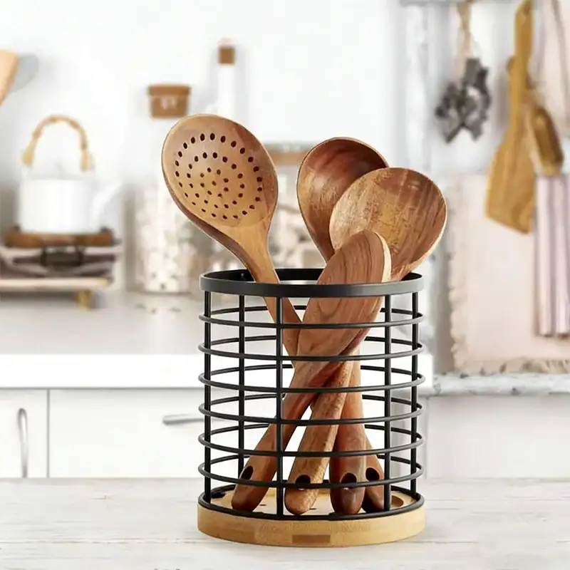 Sealbhóir Utensil Wire Miotail le Bonn Adhmaid
